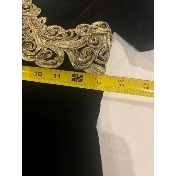 Vintage Scott McClintock Black‎ Velvet and Gold Detail Lace Dress - Picture 12 of 14